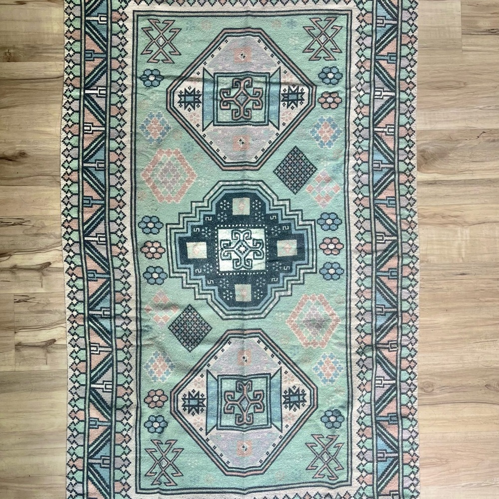 Geometric Patterned Area Rug in Blue and Pink